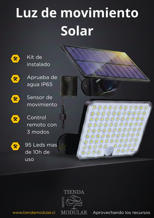 Foco Solar de 95 LEDs con Lupa y Paneles Ajustables - Alta Potencia