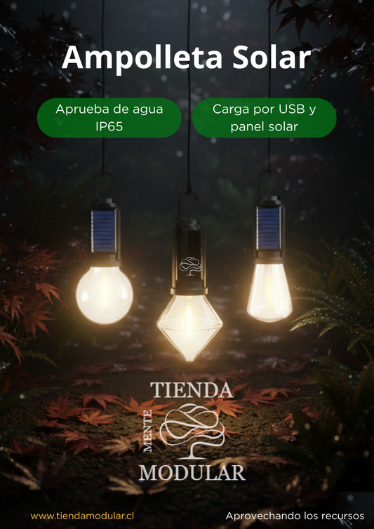 Ampolleta Solar LED COB Portátil - Carga Dual USB-C y Sol