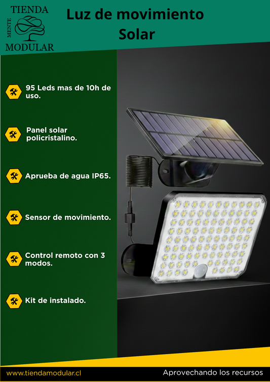 Foco Solar de 95 LEDs con Lupa y Paneles Ajustables - Alta Potencia