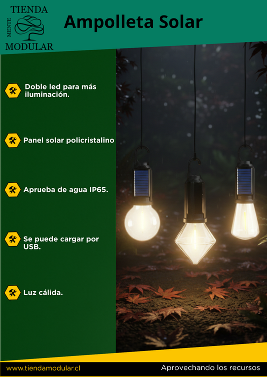 Ampolleta Solar LED COB Portátil - Carga Dual USB-C y Sol