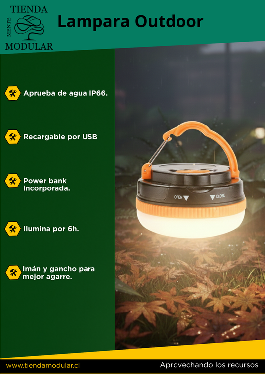 Lámpara de Camping Pro: 3 Modos, Base Magnética y Carga USB-C