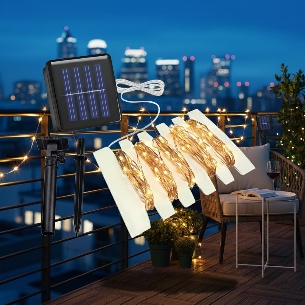 Guirnalda Solar de 12 Metros y 100 LEDs - Luces de Hada Impermeables para Exterior